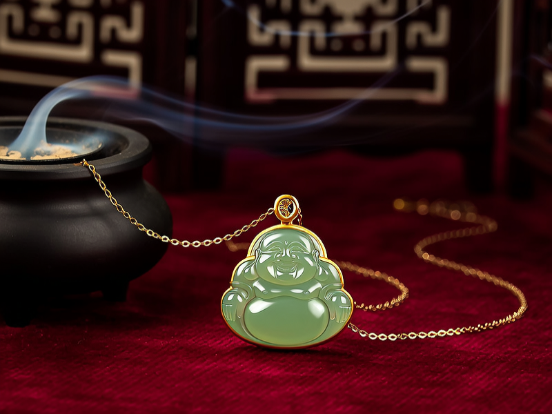 黄金项链配玉佛图片