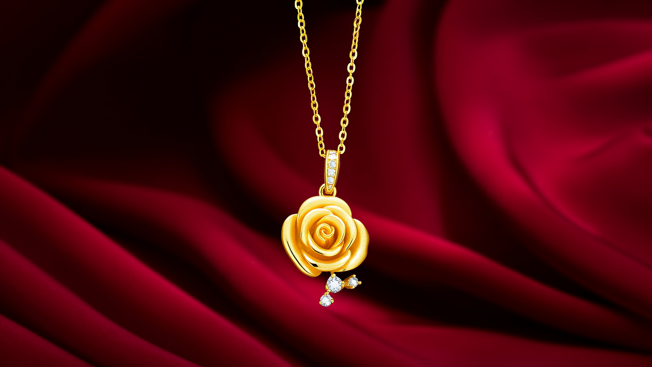 黄金玫瑰花项链图片