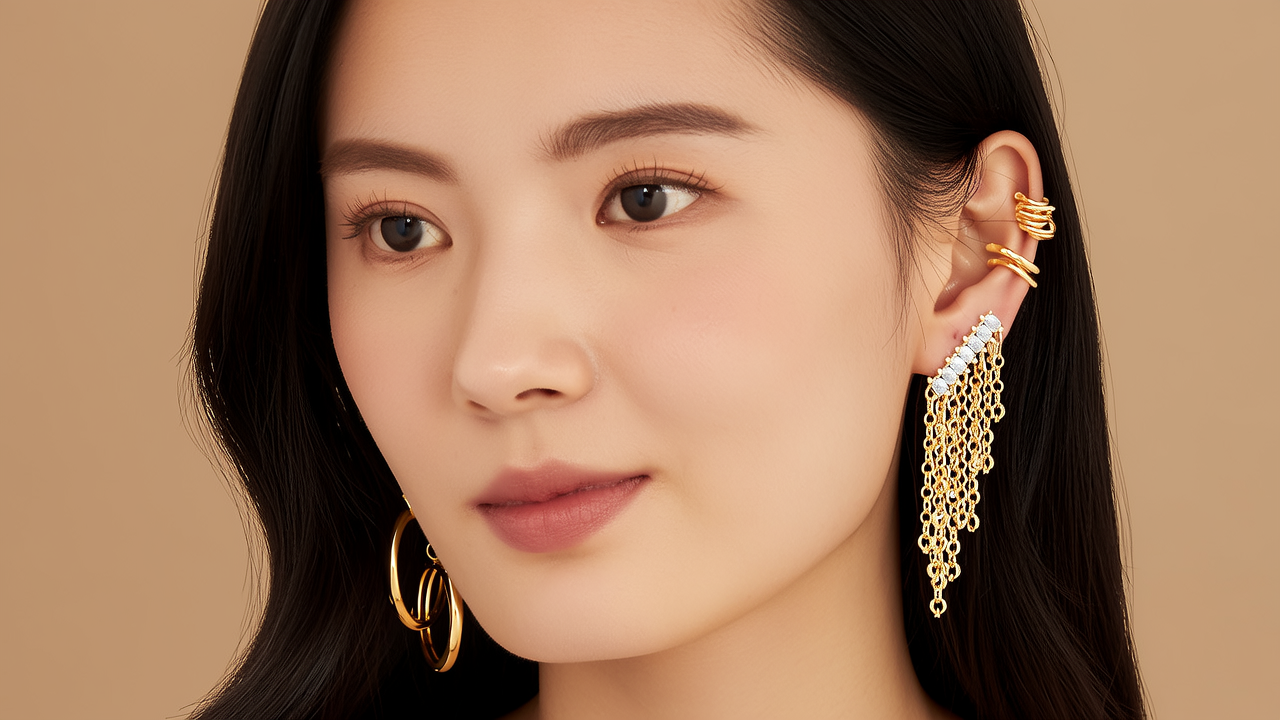 金耳环的戴法及图片