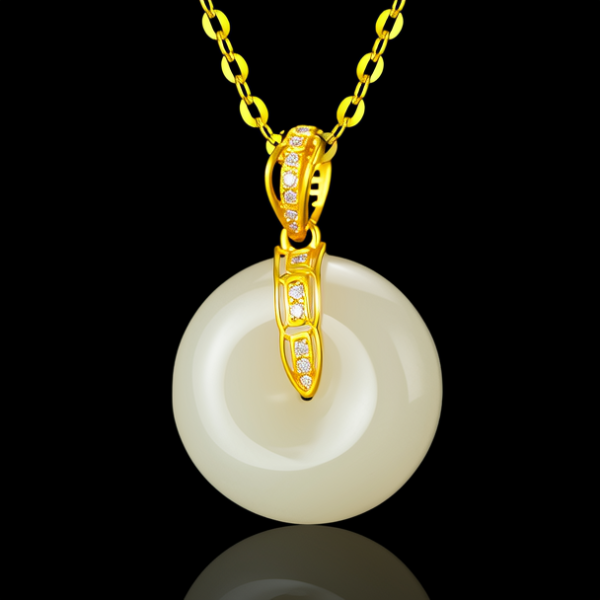 黄金链子配玉吊坠图片